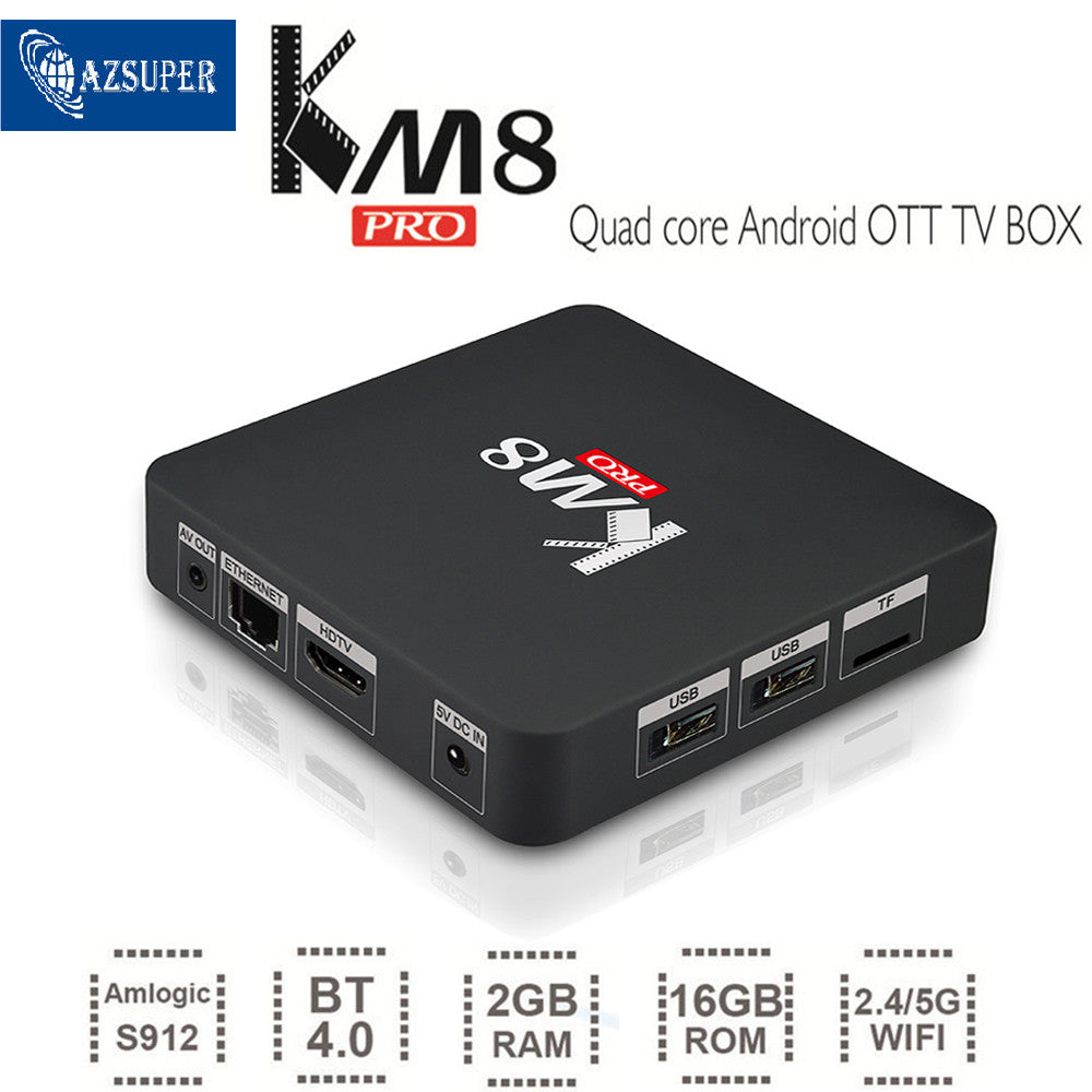 AZsuper KM8 PRO TV Box Android 6.0 Amlogic S912 Octa Core 2GB/16GB 2.4G/5GWiFi KOD17.0 Europe Smart TV Box Blutooth Media Player 